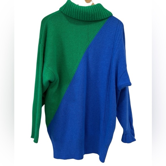 Vintage Emiliore Angora Wool 80s Color Block Turtleneck Sweater - M - Picture 2 of 9
